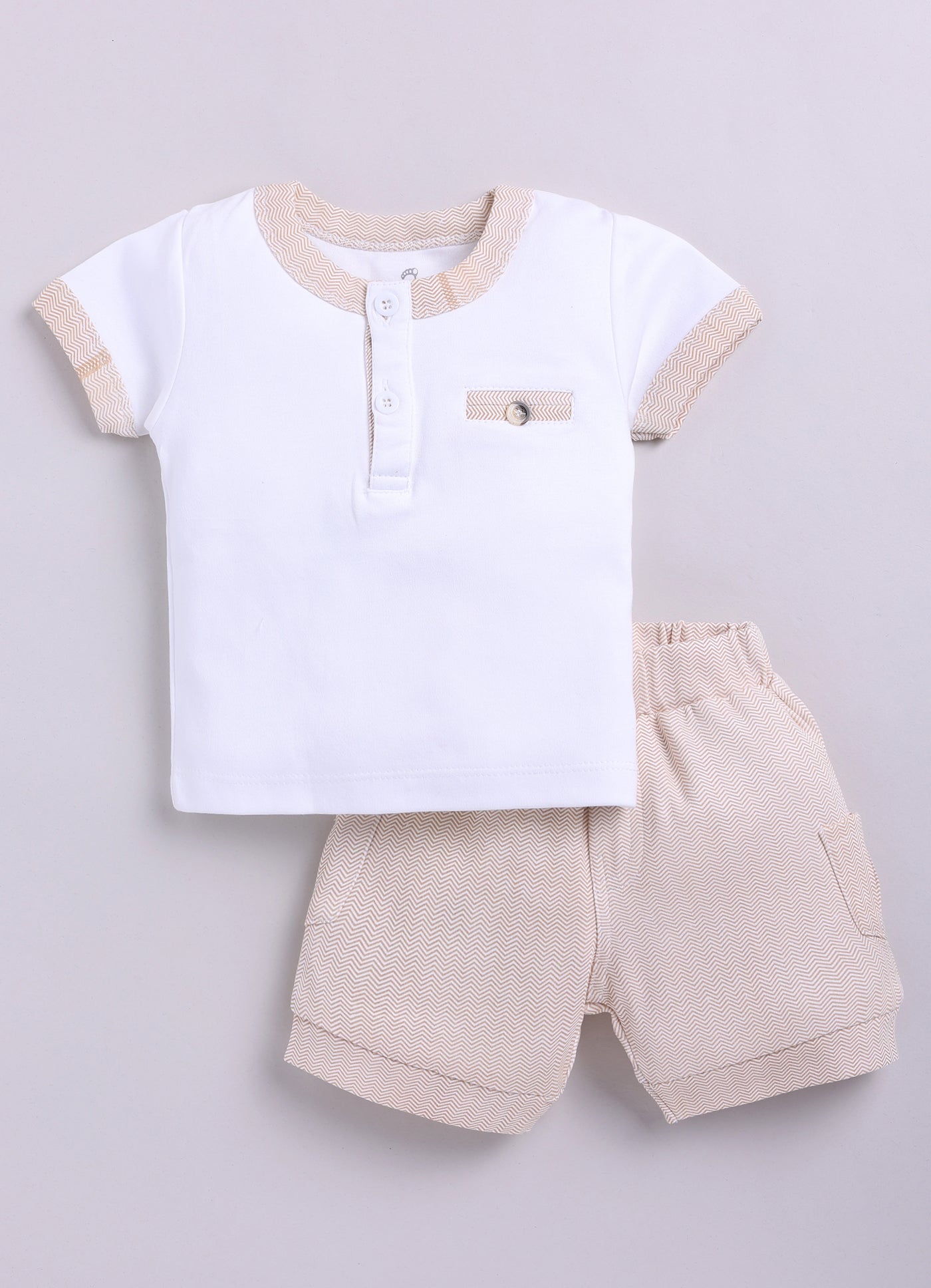 Half T-shirt and Shorts Set for Baby Boys 100% pure cotton-BEIGE