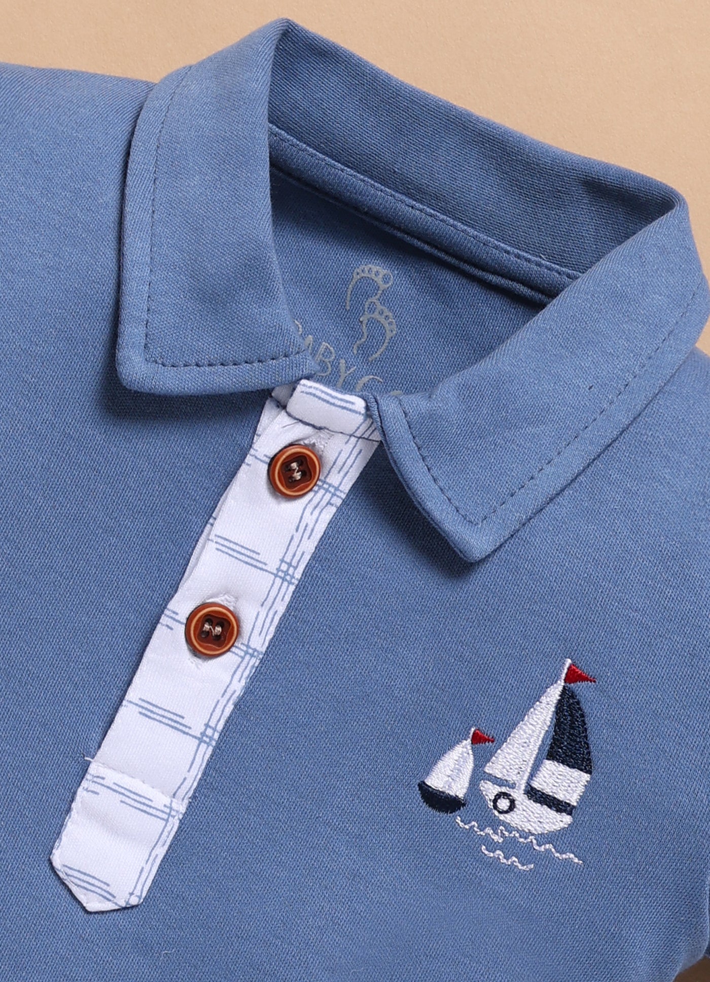 Full Sleeve Romper for Boys - Navy Blue Sailing Ships