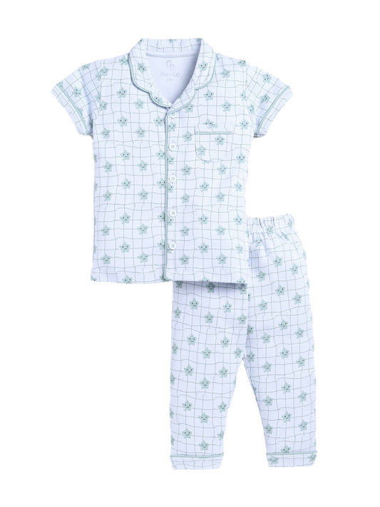 Baby Star Printed Half Sleeves Boy Night Suit-SEA GREEN
