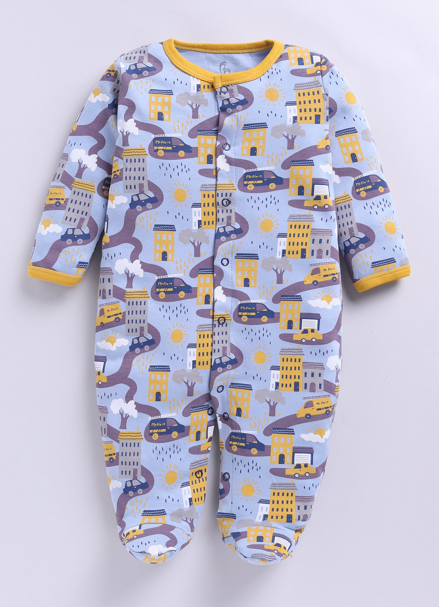 Full Sleeve Romper for Boys - Yellow & Navy