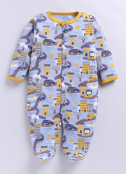 Full Sleeve Romper for Boys - Yellow & Off-White