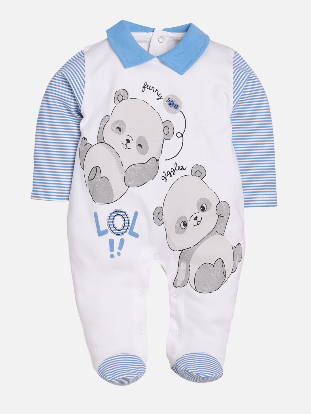 100% Pure Cotton Full Sleeves Rompers/Bodysuit/Sleepsuit for Baby Boys-SKY