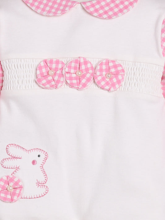 BABY GO 100% Pure Cotton Full Sleeves Rompers/Bodysuit/Sleepsuit for Baby Girls-PINK