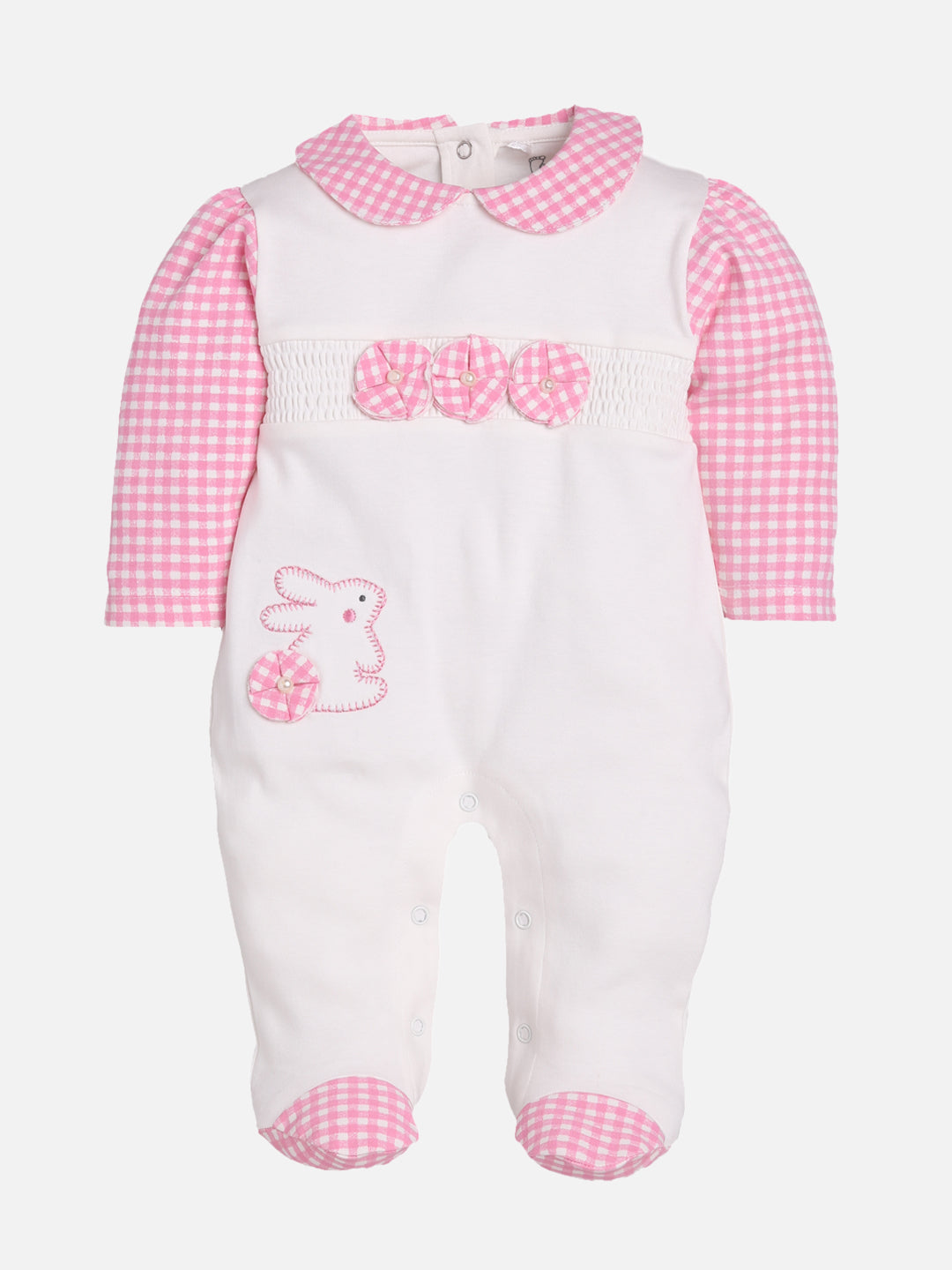 BABY GO 100% Pure Cotton Full Sleeves Rompers/Bodysuit/Sleepsuit for Baby Girls-PINK