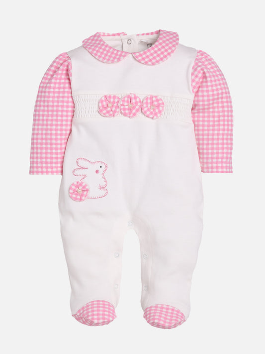BABY GO 100% Pure Cotton Full Sleeves Rompers/Bodysuit/Sleepsuit for Baby Girls-PINK