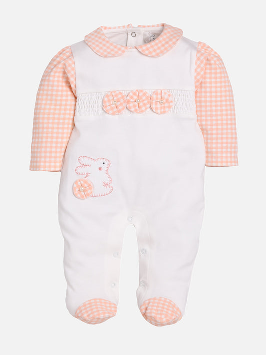 BABY GO 100% Pure Cotton Full Sleeves Rompers/Bodysuit/Sleepsuit for Baby Girls- PEACH