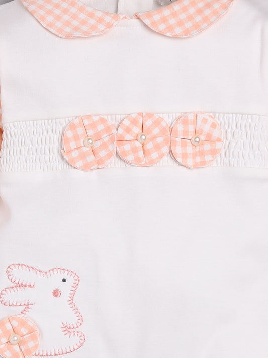 BABY GO 100% Pure Cotton Full Sleeves Rompers/Bodysuit/Sleepsuit for Baby Girls- PEACH