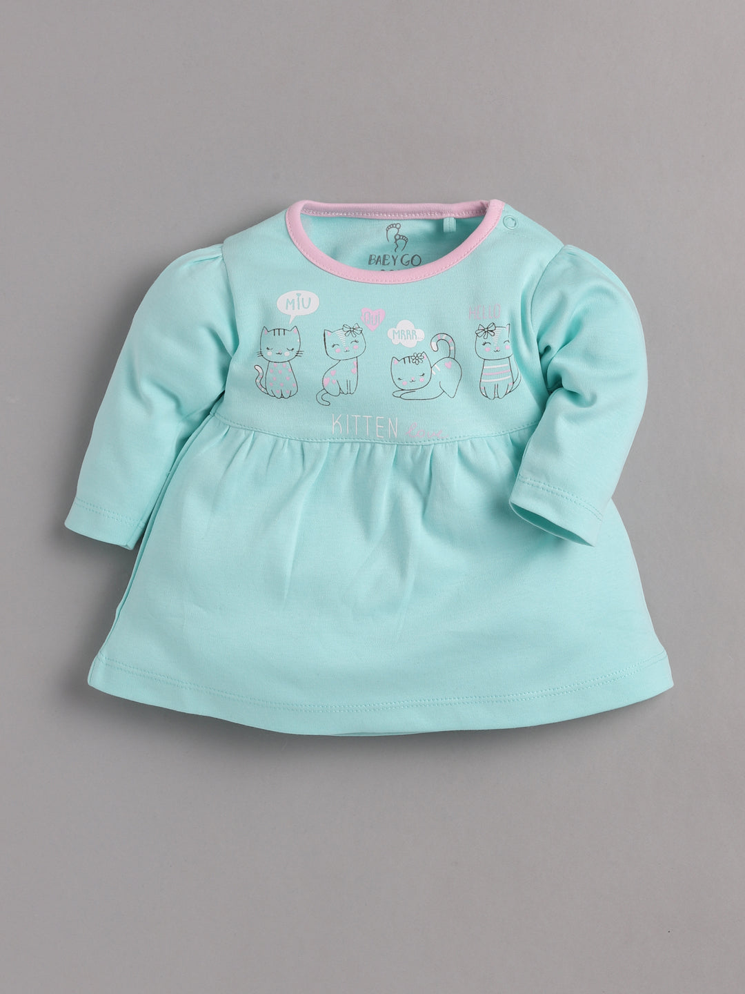 Mid/knee length baby girl kitten frock for casual wear-PINK