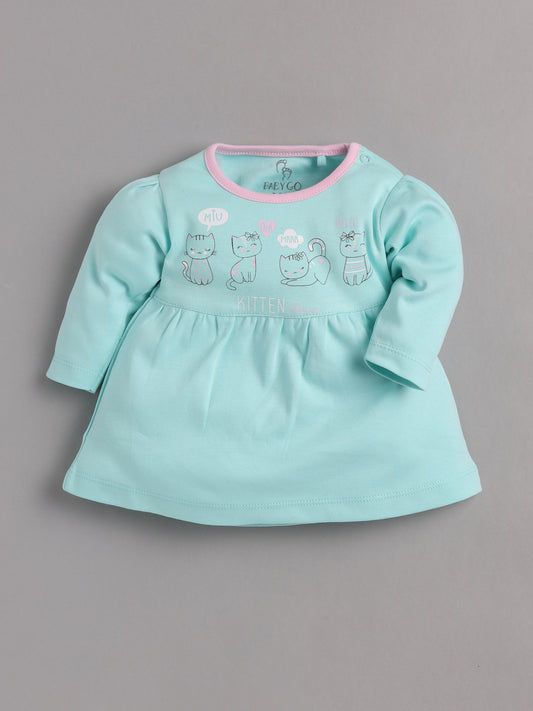 Mid/knee length baby girl kitten frock for casual wear-PINK