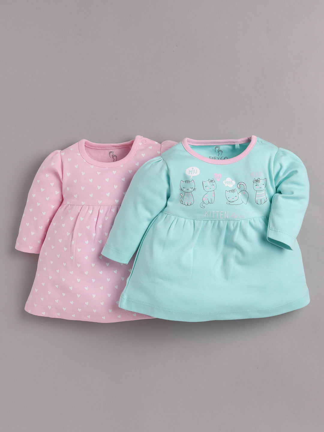 Mid/knee length baby girl kitten frock for casual wear-PINK