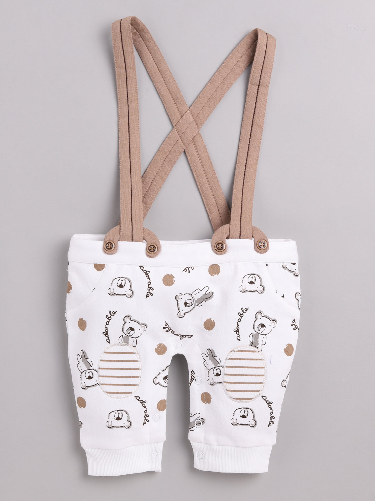 Full Sleeve Casual Cotton Dungaree Dress for Baby Boys BEIGE