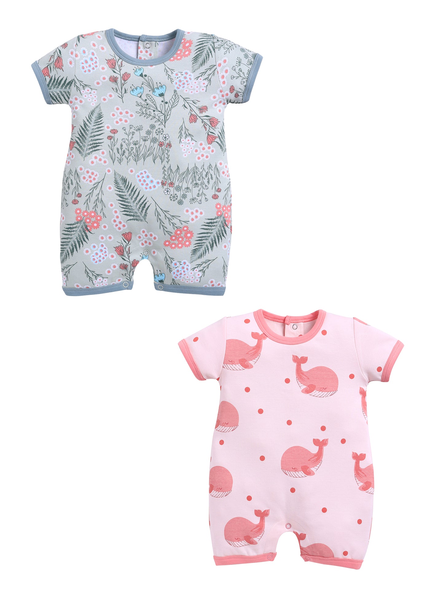 Half Sleeve Romper for Girls - Salmon & Sage