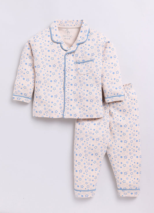 Boy's Star Printed Night Suit-BEIGE