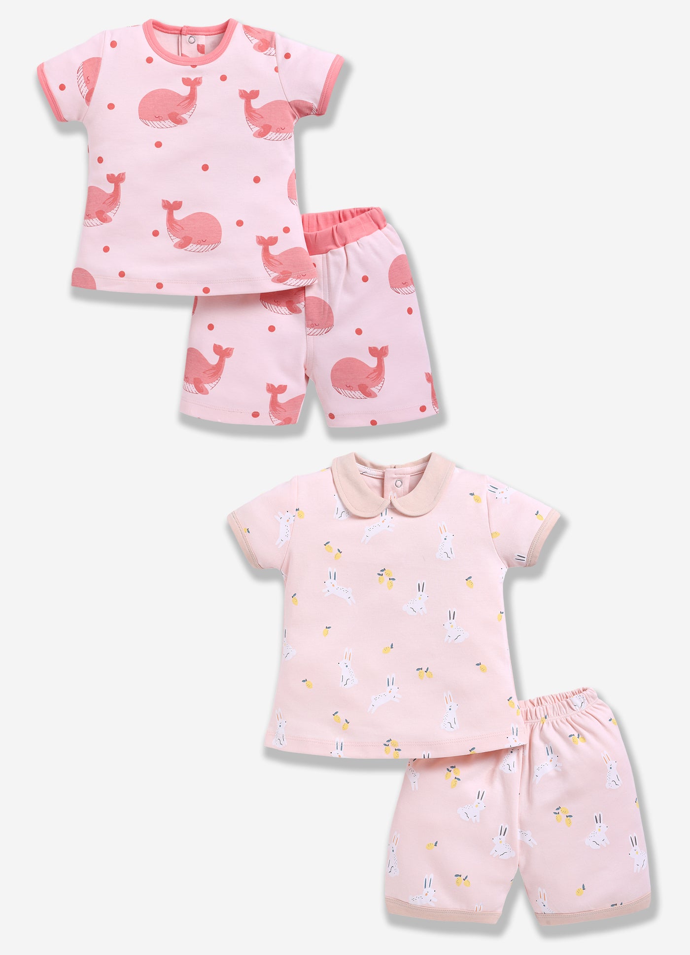 Half-Sleeve Top & Bottom For Girls - Salmon & Rose