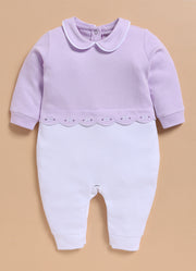 Full Sleeve Romper for Girls - Light Purple Lilac Embroidered Scallop