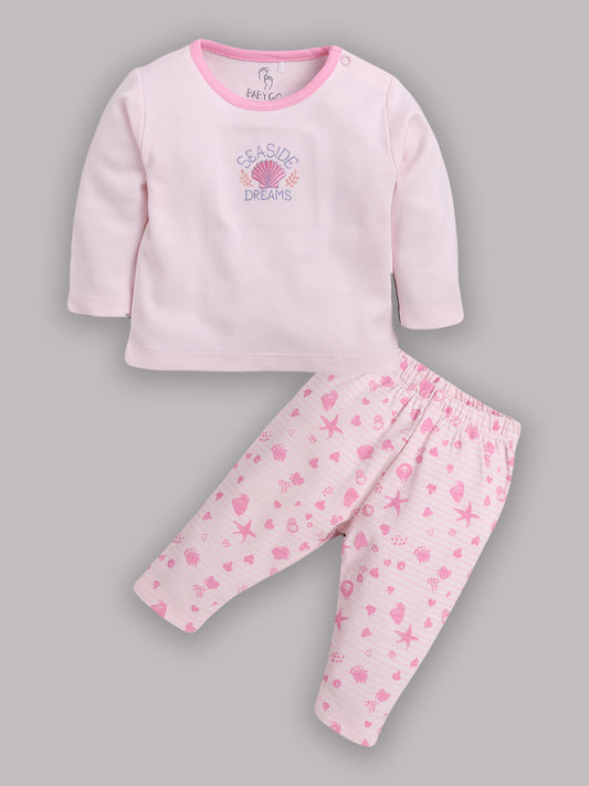 Baby full sleeve Cotton Dress/T-shirts pant set clothes for baby Girl PINK