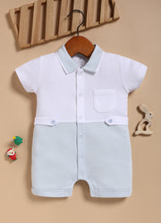 Half-Sleeve Romper for Boys – Light Blue with Side Button & Pocket