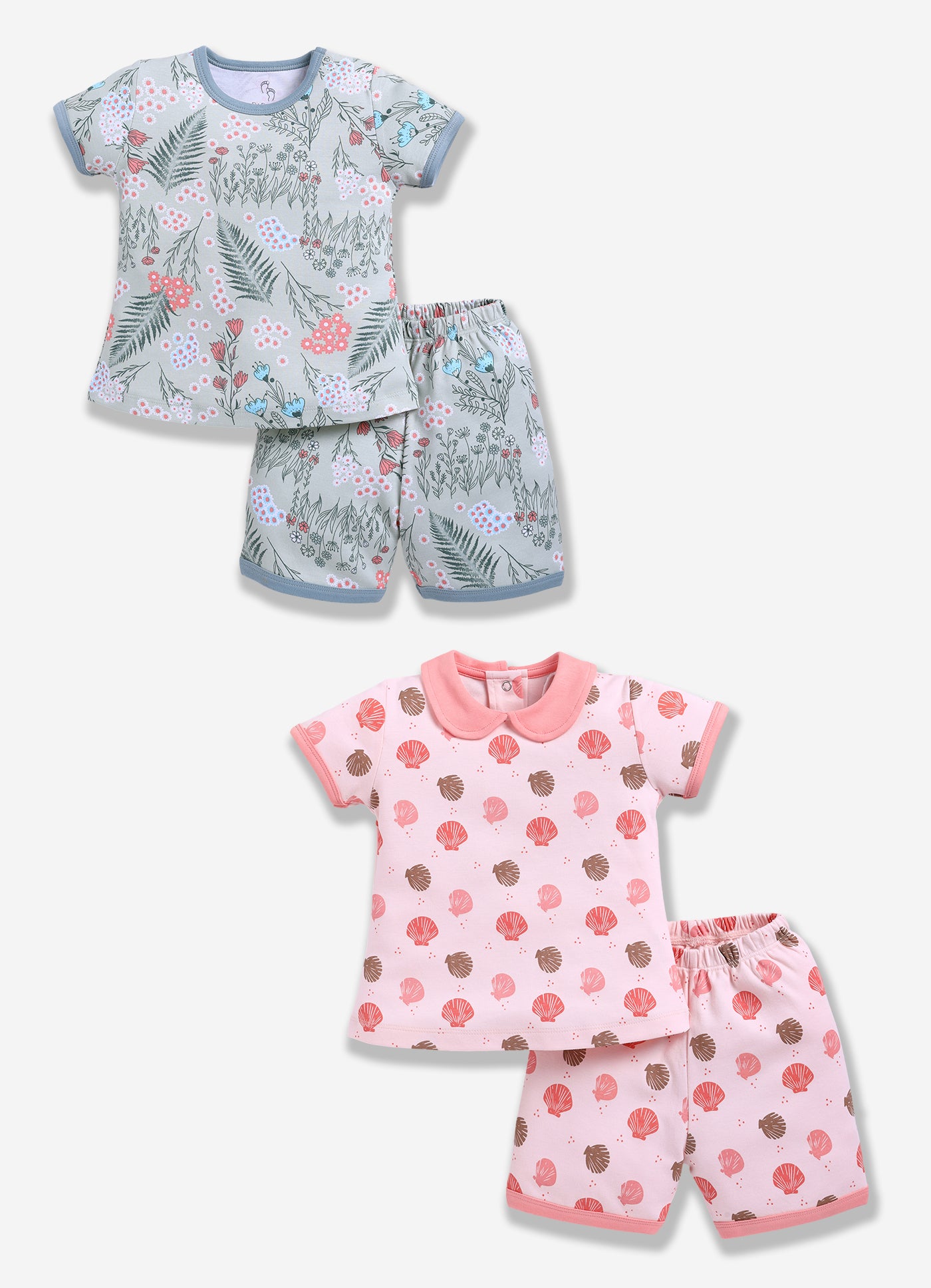 Half-Sleeve Top & Bottom For Girls - Sage & Coral