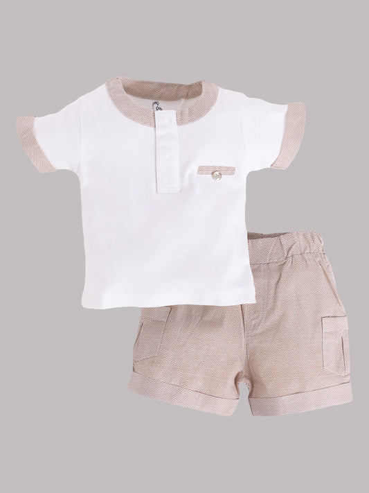 Half T-shirt and Shorts Set for Baby Boys 100% pure cotton-BEIGE