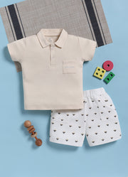 Half-Sleeve Top & Bottom For Boys - Cream Well Done