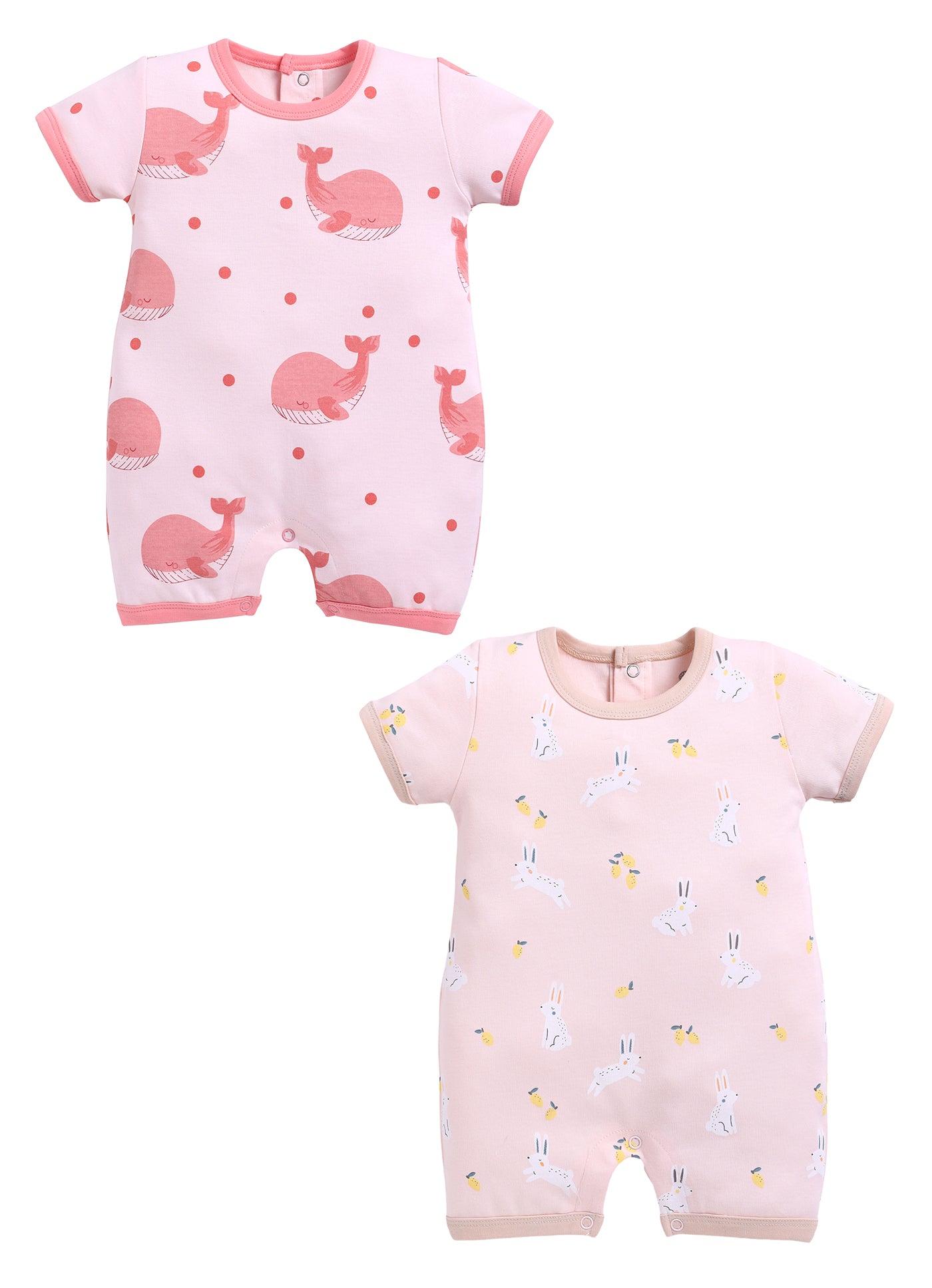 Half Sleeve Romper for Girls - Salmon & Rose