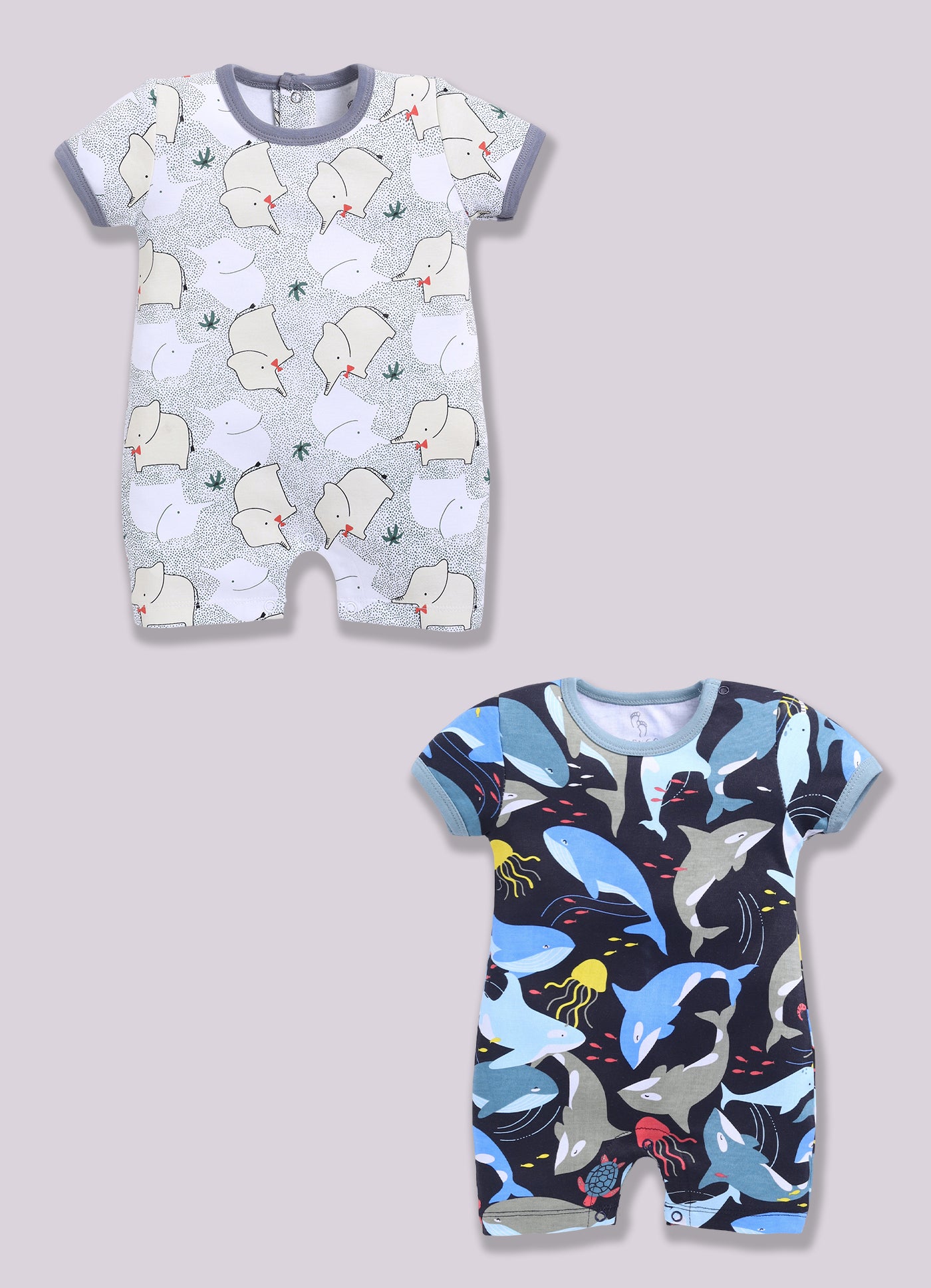 Half Sleeve Romper for Boys - Light Green & Navy