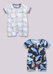 Half Sleeve Romper for Boys - Light Green & Navy