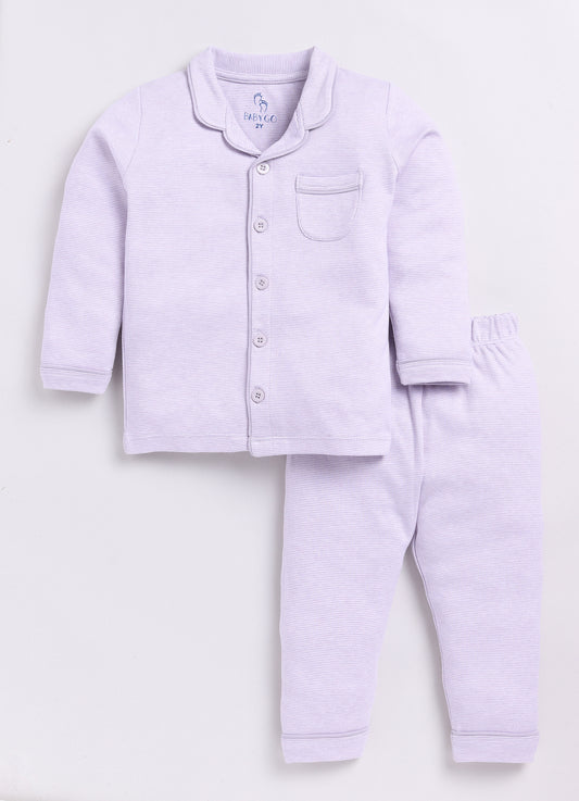 Baby Boy Solid Full Sleeve Night Suit-PURPLE