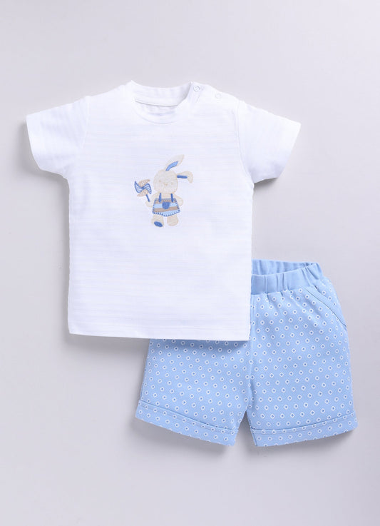 Baby Boy Bunny Half T-Shirt and Polka Dot Shorts Set-Sky