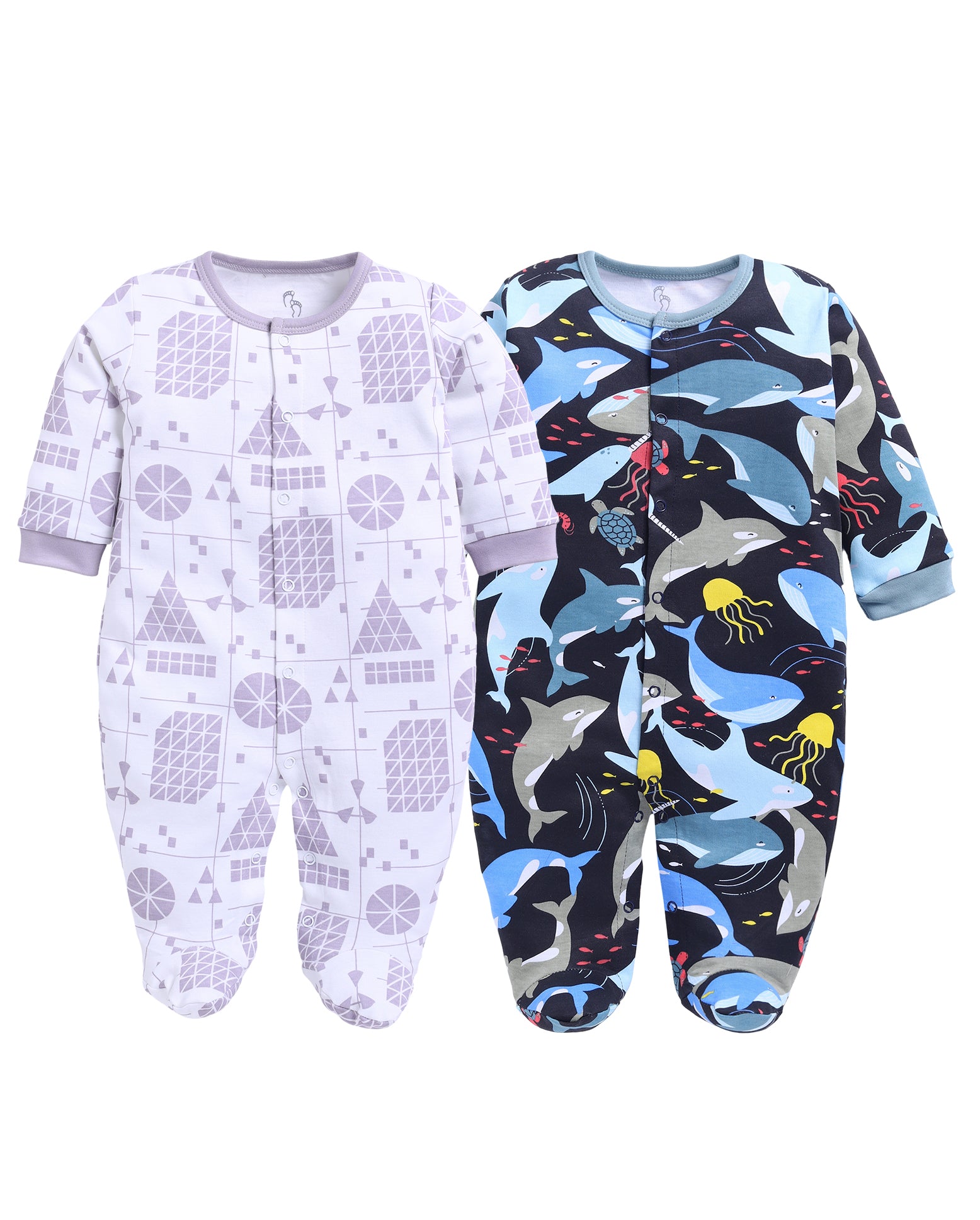 Full Sleeve Romper for Boys - Off-White & Navy
