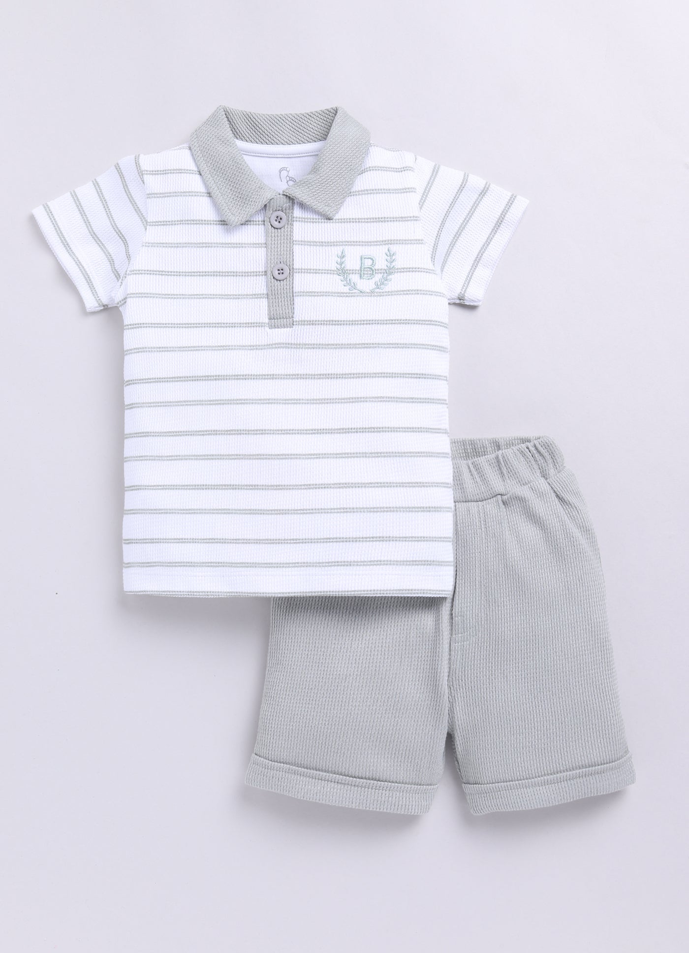 Baby Boy Textured Polo Shirt and Shorts Set-Melange
