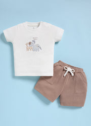 Half-Sleeve Top & Bottom For Boys - Brown Me & My Crew