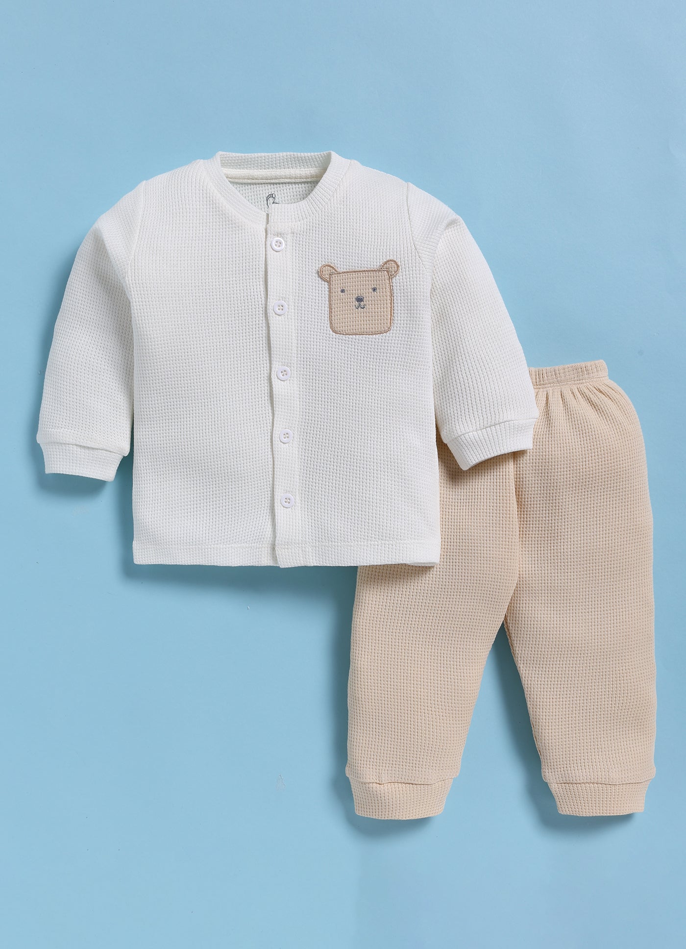Full-Sleeve Top & Bottom Set for Boys â€“ White Cute Teddy