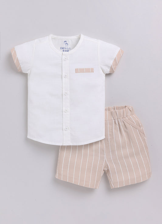 Baby Girl Striped T Shirt & Short-BEIGE