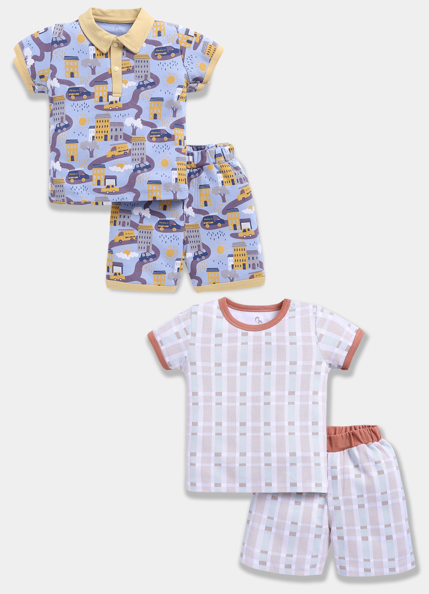 Half Sleeve Top & Bottom for Boys - Yellow & Tan