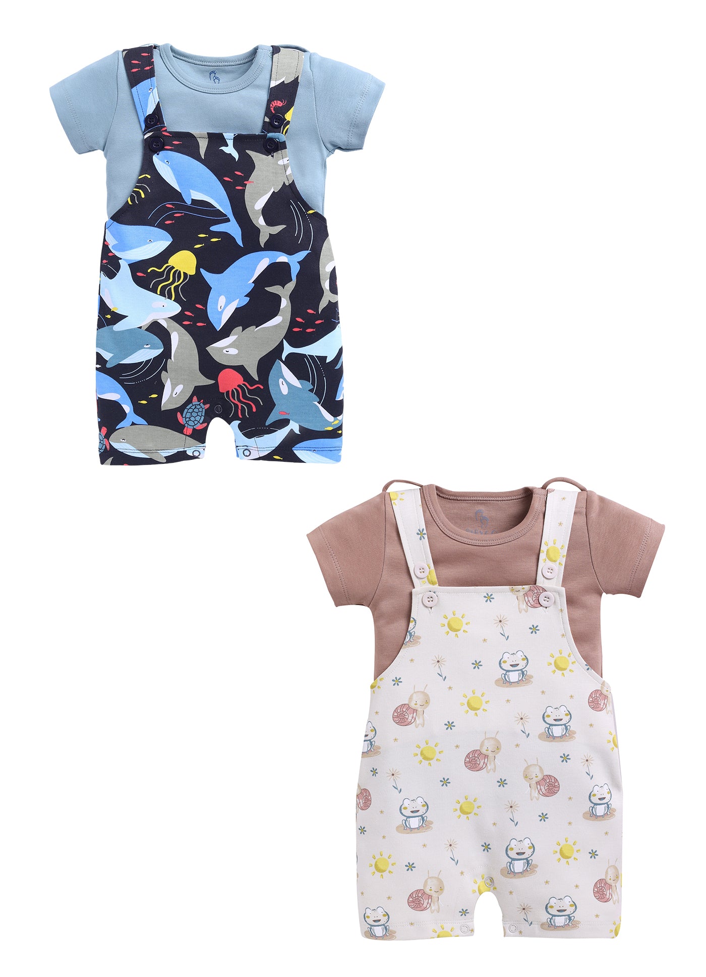 Half Sleeve Dungaree for Boys - Beige & Navy