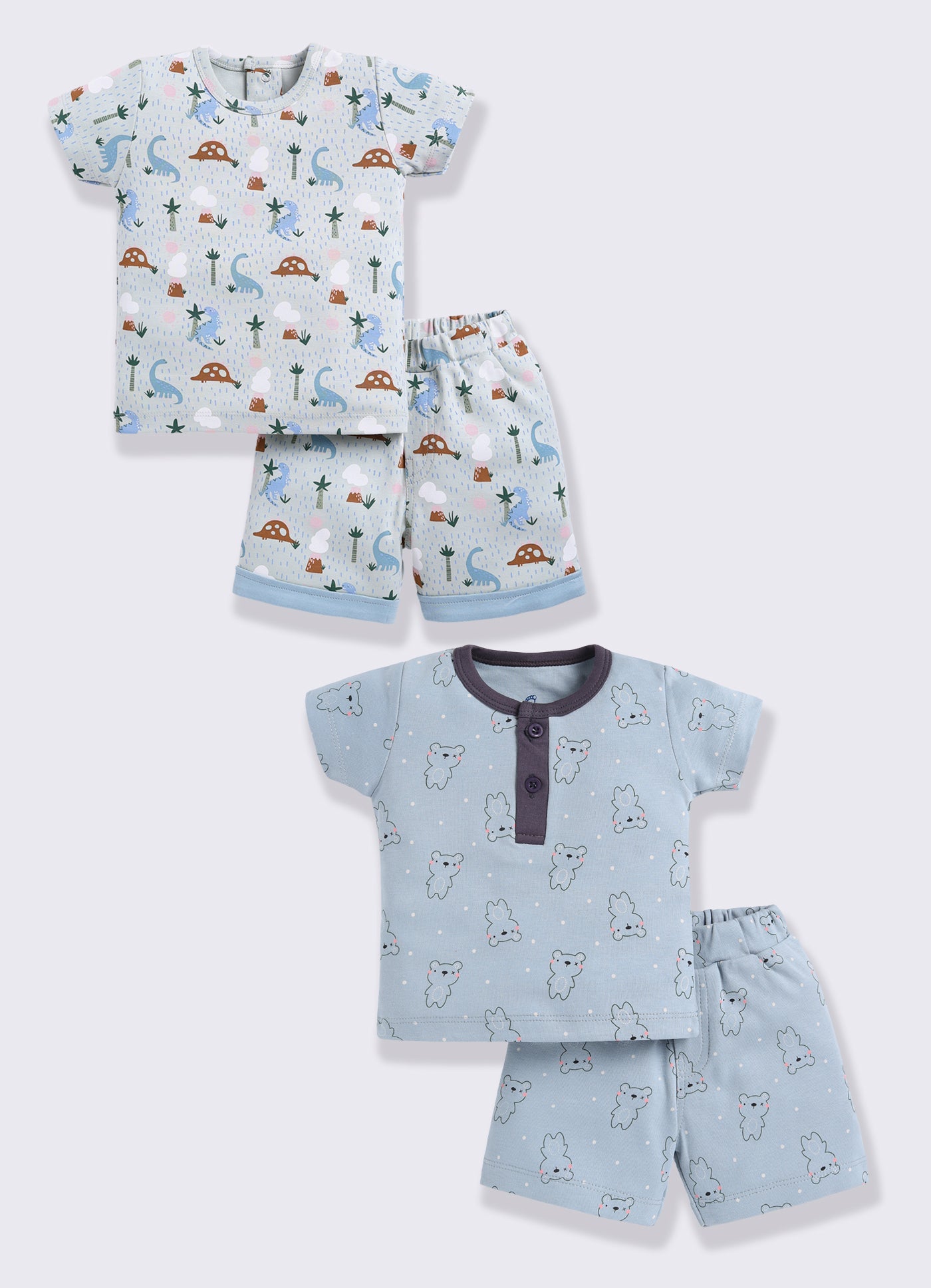 Half Sleeve Top & Bottom for Boys - Pista Green & Slate Grey