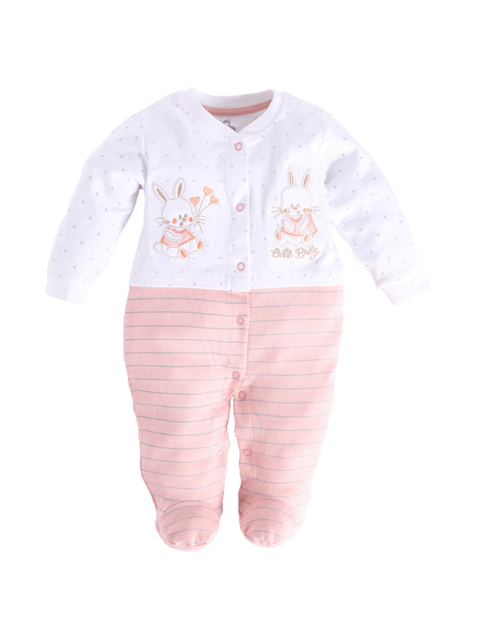 Cute rabbit printed Romper for Baby Girl-PEACH