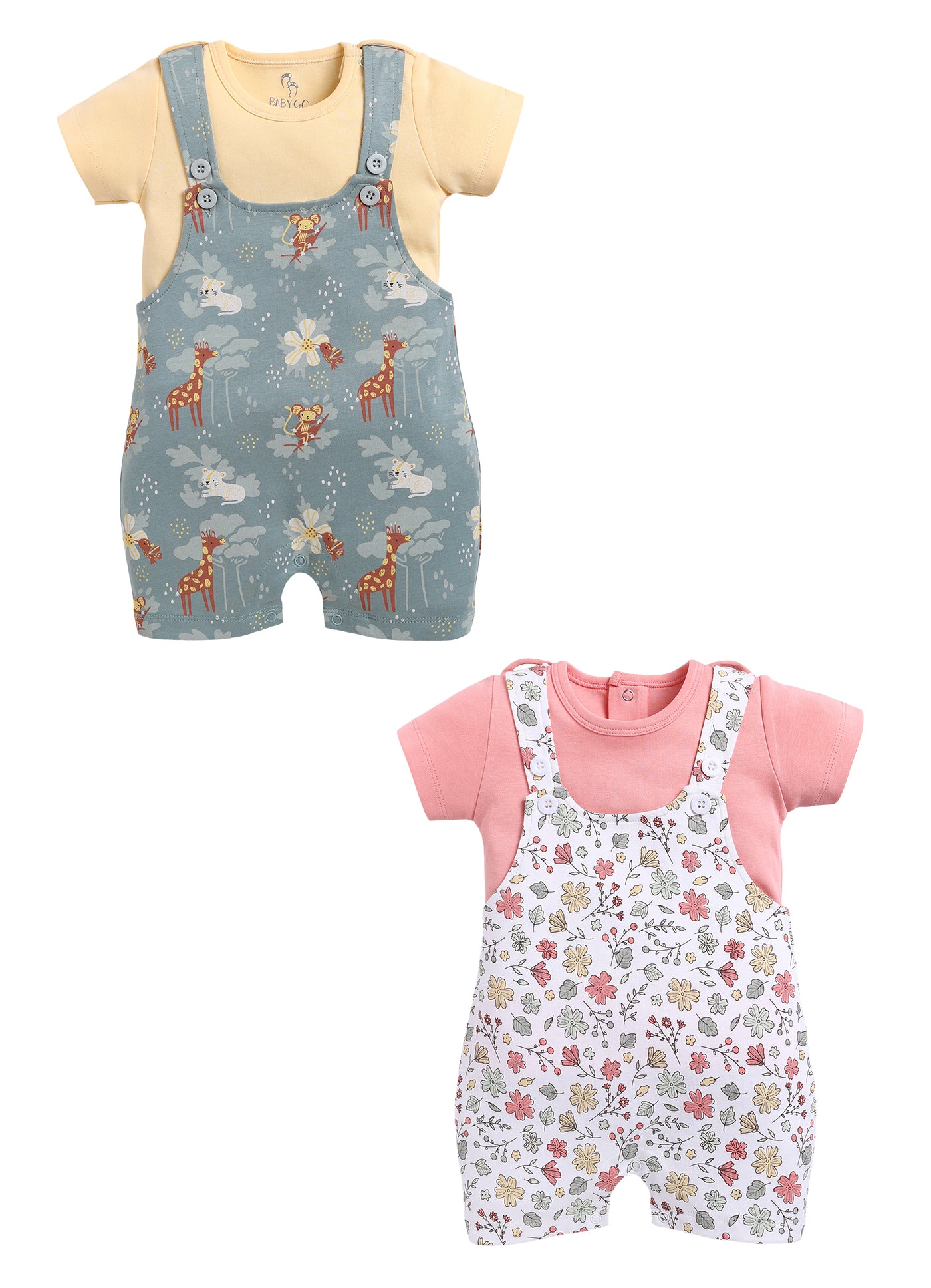 Half Sleeve Dungaree for Girls - Teal & Olive