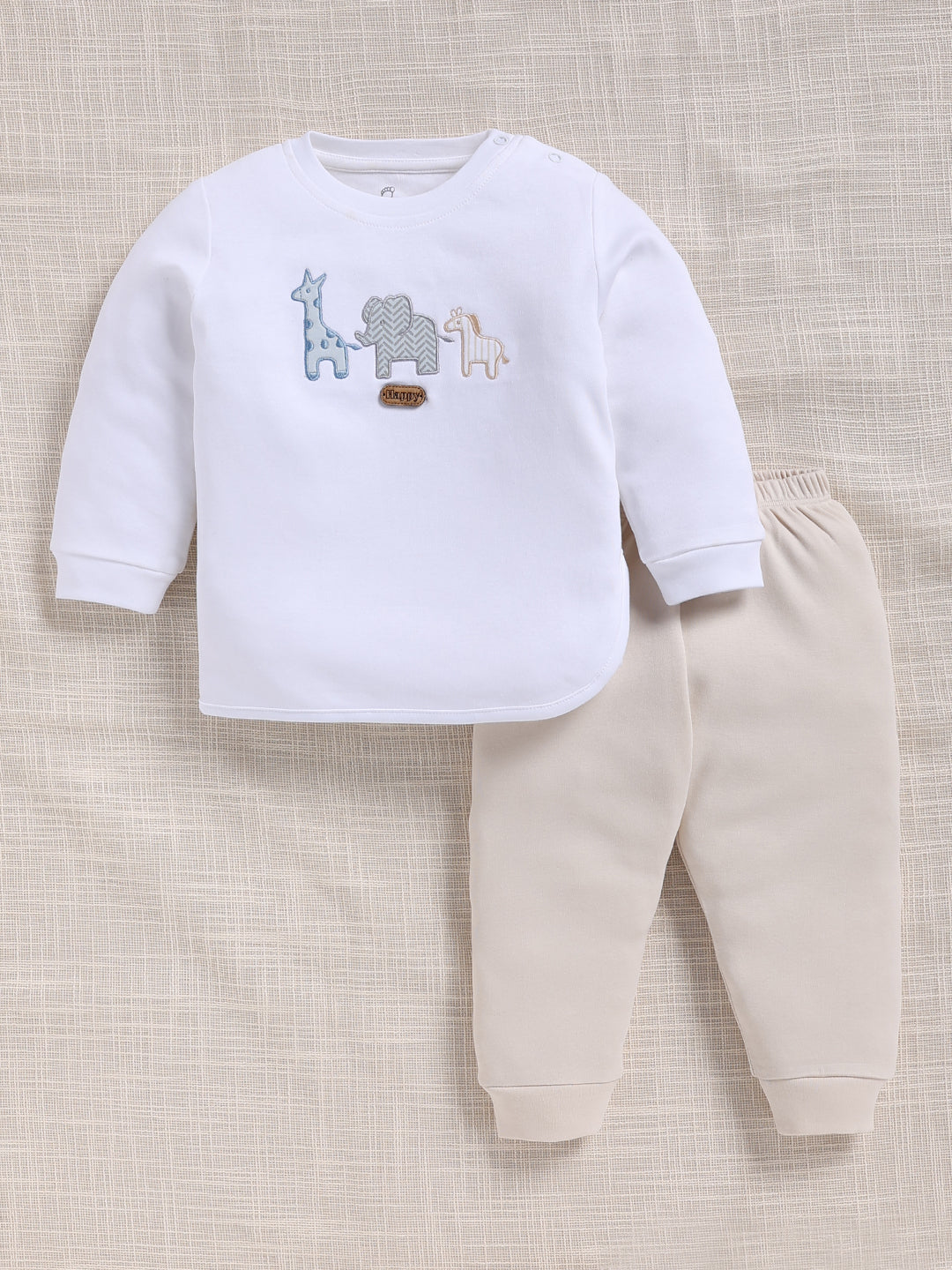 Top & Bottom for Boys - Cream Safari Animal