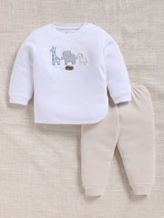Top & Bottom for Boys - Cream Safari Animal