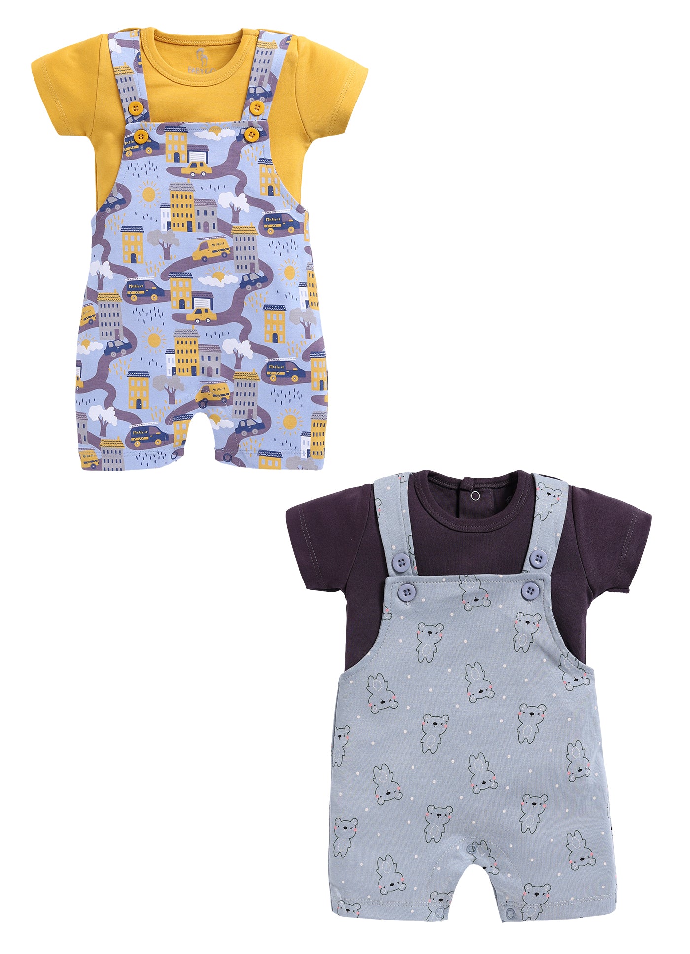 Half Sleeve Dungaree for Boys - Slate Grey & Yellow