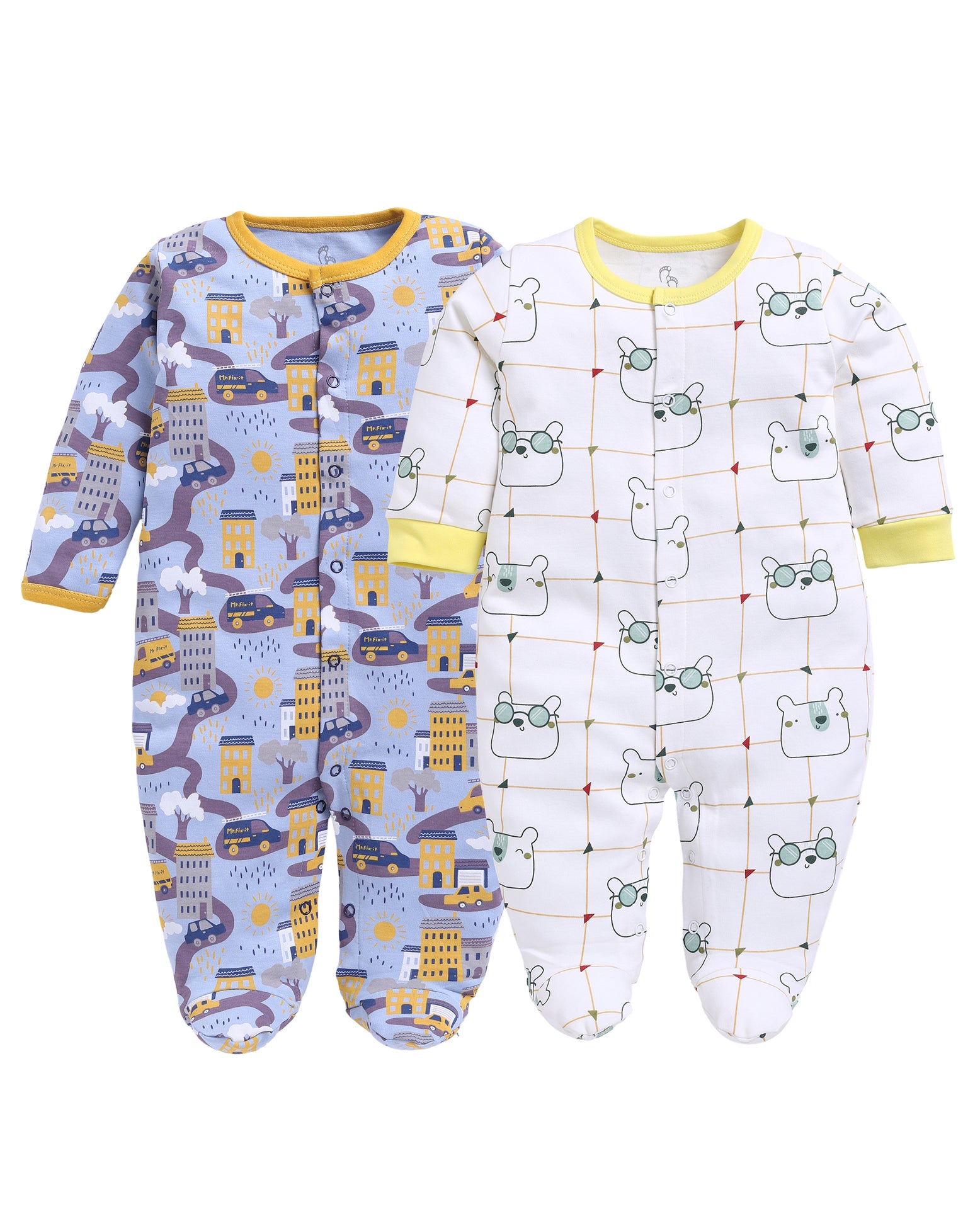Full Sleeve Romper for Boys - Yellow & Green