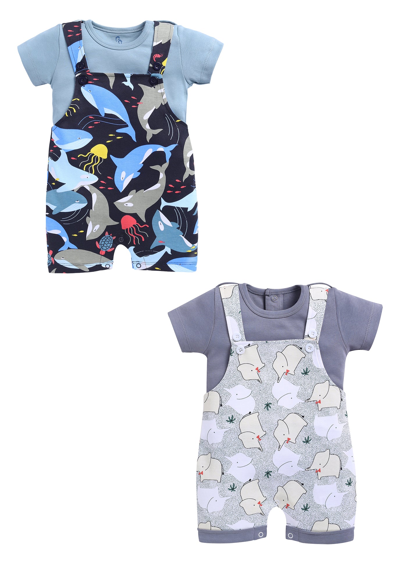 Half Sleeve Dungaree for Boys - Light Green & Navy