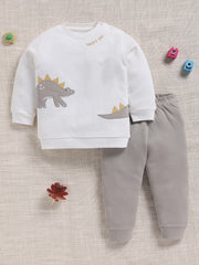Top & Bottom for Boys - Light Grey Dinosaur Applique