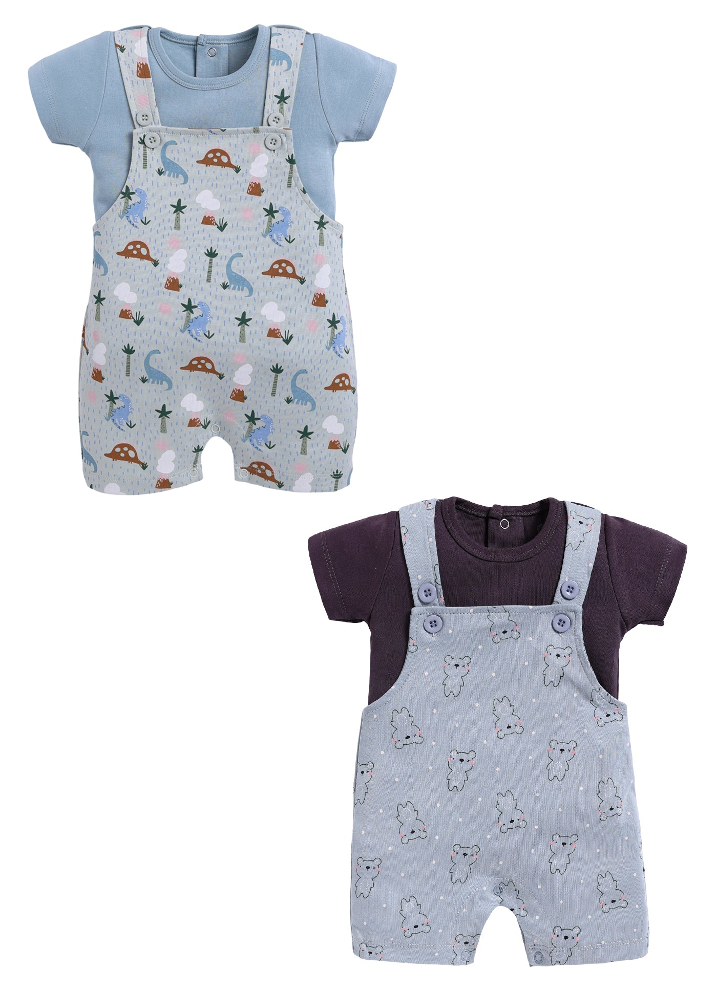 Half Sleeve Dungaree for Boys - Pista Green & Slate Grey