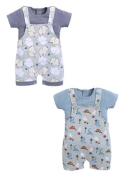Half Sleeve Dungaree for Boys - Pista Green & Light Green