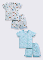 Half Sleeve Top & Bottom for Boys - Pista Green & Sea Green