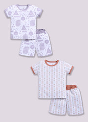 Half Sleeve Top & Bottom for Boys - Off-White & Tan