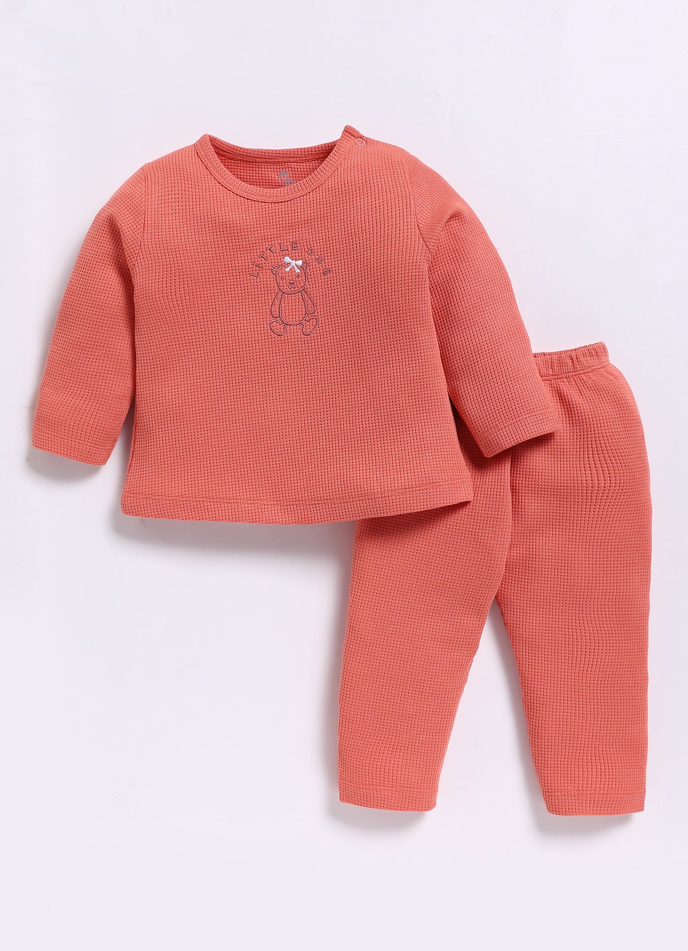 Full-Sleeve Top & Bottom For Girls - Peach Little One